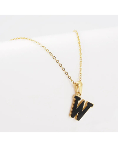 Fashion Plating Inlay Shell Letter Stainless Steel Titanium Steel Pendant Necklace Colorza -Black-W