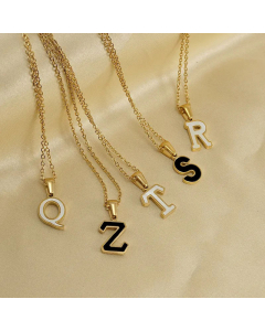Fashion Plating Inlay Shell Letter Stainless Steel Titanium Steel Pendant Necklace Colorza 
