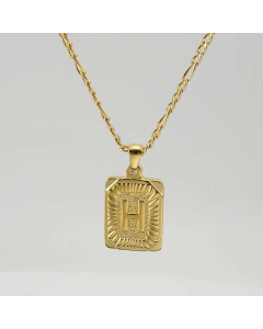Fashion Letter Square Tag Titanium Steel Plating Pendant Necklace Colorza 