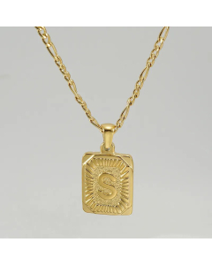 Fashion Letter Square Tag Titanium Steel Plating Pendant Necklace Colorza 
