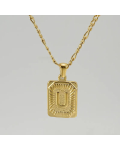 Fashion Letter Square Tag Titanium Steel Plating Pendant Necklace Colorza 