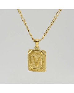 Fashion Letter Square Tag Titanium Steel Plating Pendant Necklace Colorza 