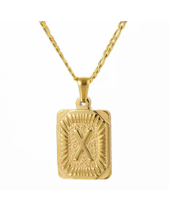 Fashion Letter Square Tag Titanium Steel Plating Pendant Necklace Colorza 