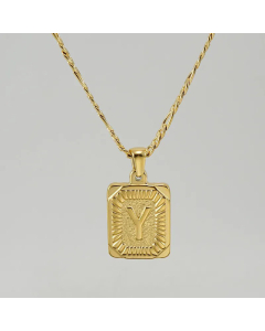 Fashion Letter Square Tag Titanium Steel Plating Pendant Necklace Colorza 