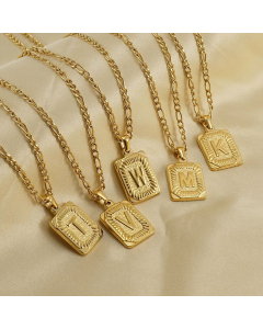 Fashion Letter Square Tag Titanium Steel Plating Pendant Necklace Colorza 