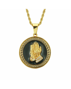 French Style Round Praying Hands Titanium Steel Inlay Rhinestones Necklace