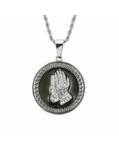 French Style Round Praying Hands Titanium Steel Inlay Rhinestones Necklace