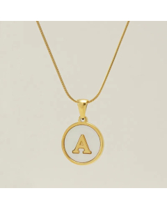 Fashion Round Letter Stainless Steel Plating Inlay Shell Pendant Necklace Colorza 
