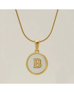 Fashion Round Letter Stainless Steel Plating Inlay Shell Pendant Necklace Colorza 
