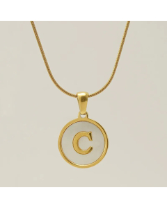 Fashion Round Letter Stainless Steel Plating Inlay Shell Pendant Necklace Colorza 