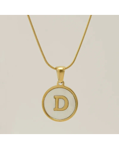 Fashion Round Letter Stainless Steel Plating Inlay Shell Pendant Necklace Colorza 