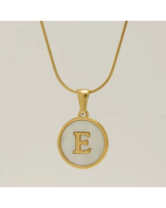 Fashion Round Letter Stainless Steel Plating Inlay Shell Pendant Necklace Colorza 