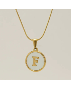 Fashion Round Letter Stainless Steel Plating Inlay Shell Pendant Necklace Colorza 