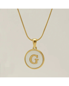 Fashion Round Letter Stainless Steel Plating Inlay Shell Pendant Necklace Colorza 
