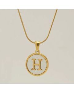 Fashion Round Letter Stainless Steel Plating Inlay Shell Pendant Necklace Colorza 
