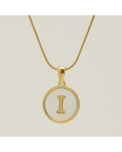 Fashion Round Letter Stainless Steel Plating Inlay Shell Pendant Necklace Colorza 
