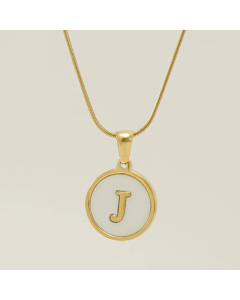 Fashion Round Letter Stainless Steel Plating Inlay Shell Pendant Necklace Colorza 