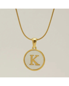 Fashion Round Letter Stainless Steel Plating Inlay Shell Pendant Necklace Colorza 