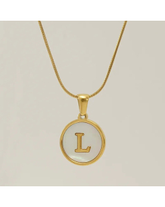 Fashion Round Letter Stainless Steel Plating Inlay Shell Pendant Necklace Colorza 