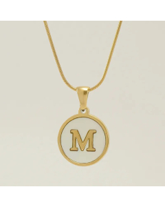 Fashion Round Letter Stainless Steel Plating Inlay Shell Pendant Necklace Colorza 