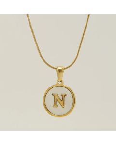 Fashion Round Letter Stainless Steel Plating Inlay Shell Pendant Necklace Colorza 