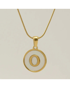 Fashion Round Letter Stainless Steel Plating Inlay Shell Pendant Necklace Colorza 