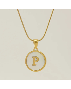 Fashion Round Letter Stainless Steel Plating Inlay Shell Pendant Necklace Colorza 