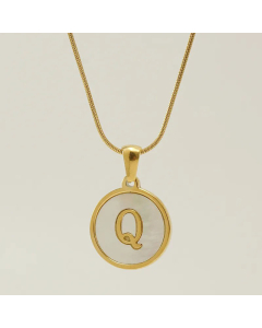Fashion Round Letter Stainless Steel Plating Inlay Shell Pendant Necklace Colorza 