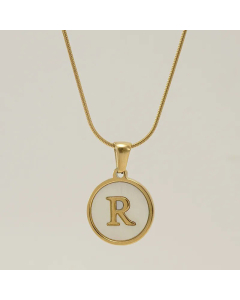Fashion Round Letter Stainless Steel Plating Inlay Shell Pendant Necklace Colorza 