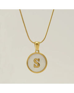 Fashion Round Letter Stainless Steel Plating Inlay Shell Pendant Necklace Colorza 