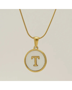 Fashion Round Letter Stainless Steel Plating Inlay Shell Pendant Necklace Colorza 