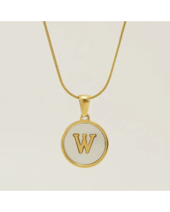 Fashion Round Letter Stainless Steel Plating Inlay Shell Pendant Necklace Colorza 