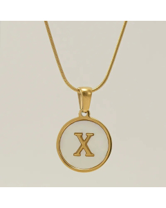 Fashion Round Letter Stainless Steel Plating Inlay Shell Pendant Necklace Colorza 