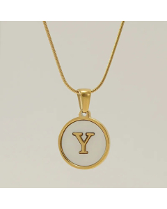 Fashion Round Letter Stainless Steel Plating Inlay Shell Pendant Necklace Colorza 