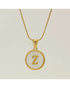 Fashion Round Letter Stainless Steel Plating Inlay Shell Pendant Necklace Colorza 