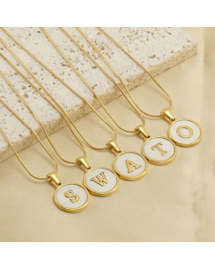 Fashion Round Letter Stainless Steel Plating Inlay Shell Pendant Necklace Colorza 