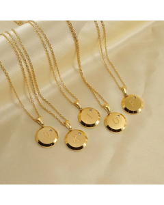 Fashion Inlay Zircon Round Letter Pendant Titanium Steel Necklace Colorza