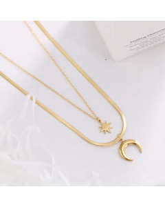 Fashion Plating Layered Star Moon Titanium Steel Necklaces