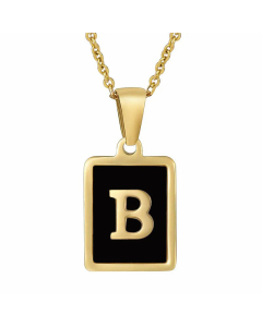 Fashion Letter Square Inlay Black Shell Titanium Steel Plating Pendant Necklace Colorza