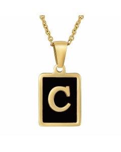 Fashion Letter Square Inlay Black Shell Titanium Steel Plating Pendant Necklace Colorza