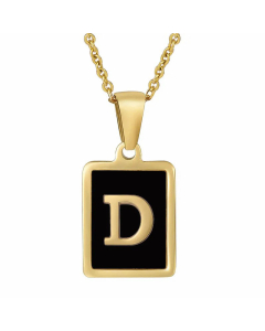 Fashion Letter Square Inlay Black Shell Titanium Steel Plating Pendant Necklace Colorza