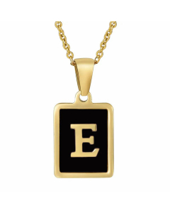 Fashion Letter Square Inlay Black Shell Titanium Steel Plating Pendant Necklace Colorza