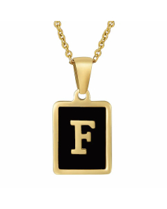 Fashion Letter Square Inlay Black Shell Titanium Steel Plating Pendant Necklace Colorza