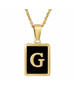 Fashion Letter Square Inlay Black Shell Titanium Steel Plating Pendant Necklace Colorza