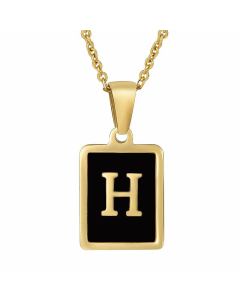 Fashion Letter Square Inlay Black Shell Titanium Steel Plating Pendant Necklace Colorza