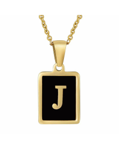 Fashion Letter Square Inlay Black Shell Titanium Steel Plating Pendant Necklace Colorza