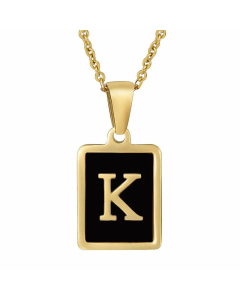 Fashion Letter Square Inlay Black Shell Titanium Steel Plating Pendant Necklace Colorza