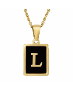 Fashion Letter Square Inlay Black Shell Titanium Steel Plating Pendant Necklace Colorza