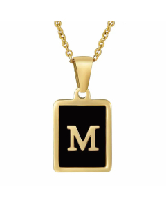Fashion Letter Square Inlay Black Shell Titanium Steel Plating Pendant Necklace Colorza