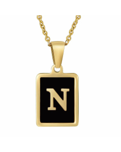 Fashion Letter Square Inlay Black Shell Titanium Steel Plating Pendant Necklace Colorza